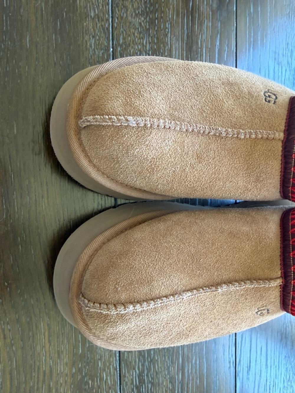 UGG Chestnut Suede Slip-On Slippers with Red Trim- Never worn (no box, no tags) - Picture 5 of 5